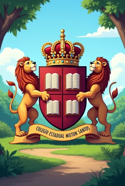 I need a coat of arms for a school with the name Colégio Estadual Milton Santos, inspired by Harvard
