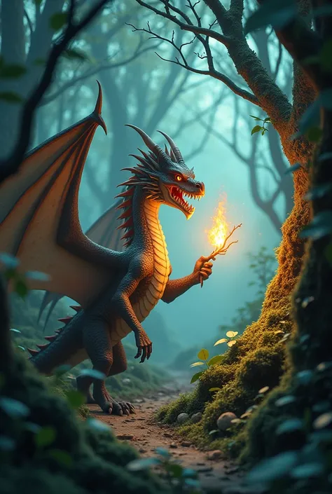 .

Later, He found himself in a maze of trees that changed places every time he tried to pass through.. Dragon, using his fire breath, He burned a small branch and used it as a torch to light his way.. So, managed to get out of the labyrinth.

