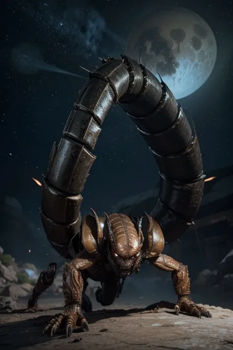 create castle on jupiter from a mutant alien, with humanoid scorpion characteristics