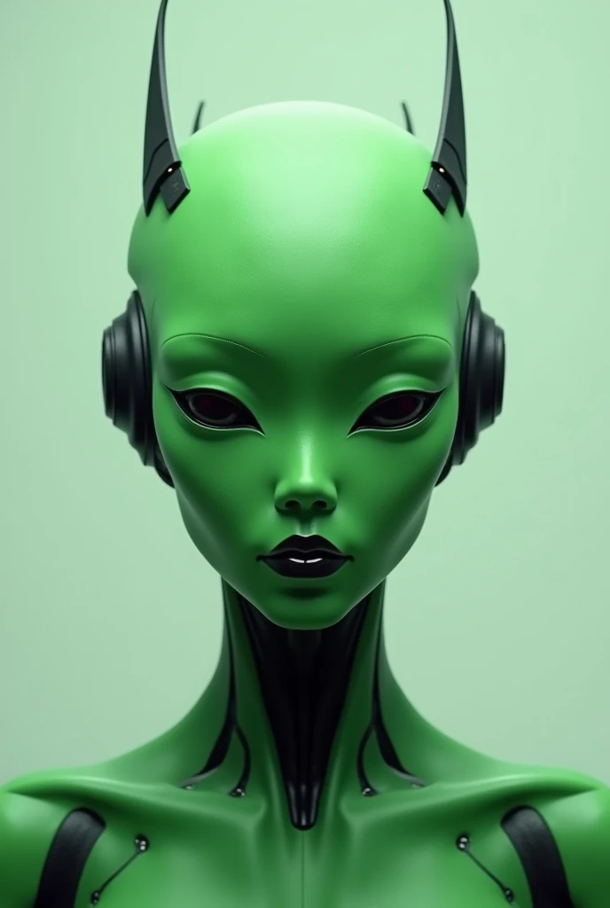 square head green face. android. antennae. very perfect square shape head. alien . green skin. real skin. male. dark lips. small sharp shape.(( no nose)). no ear. wear ear mount. 