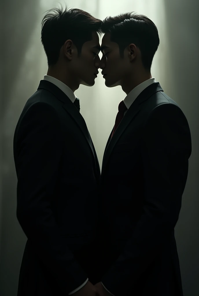 Shadow of 2 Asian man in suit with boyfriend