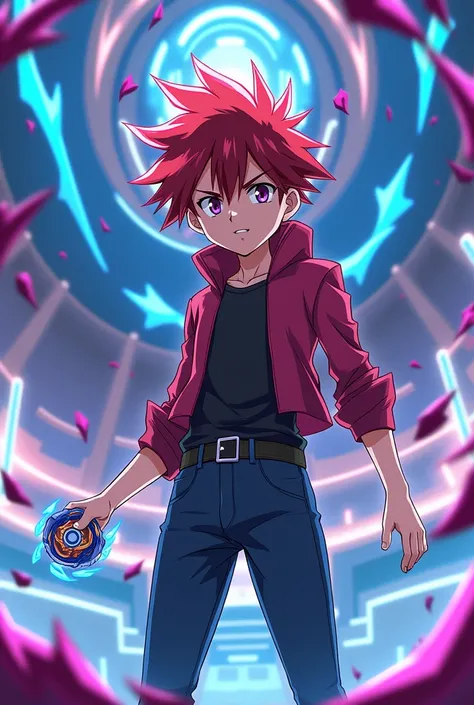 Anime style image of Beyblade Burst drawing mode, I want the character Shu Kurenai to look a little older than in the series