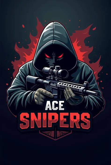 Logo for call of duty mobile clan written  "ACE SNIPERS" with hood and sniper