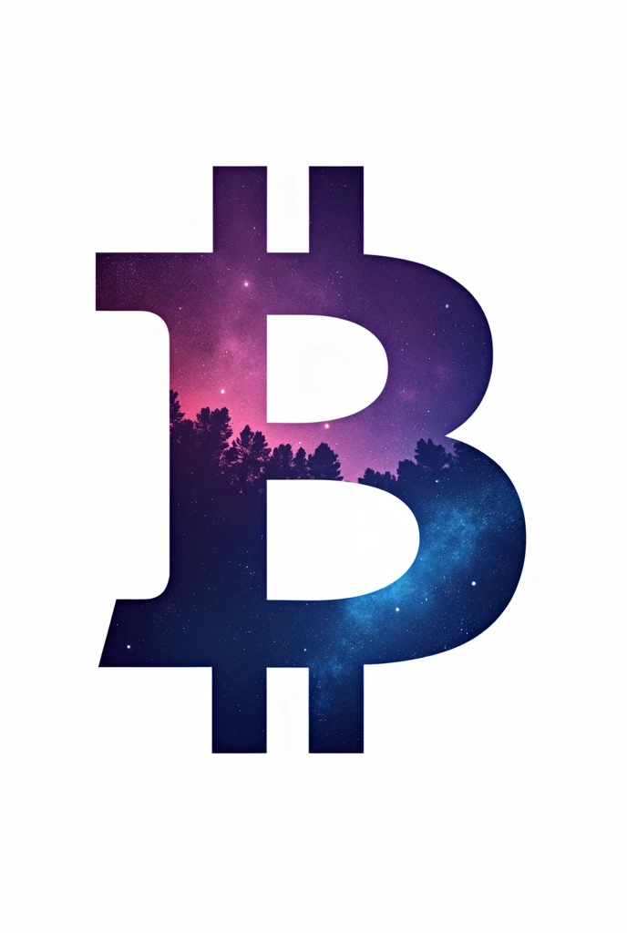 Make the cryptocurrency bitcoin in galaxy color on a completely white background 