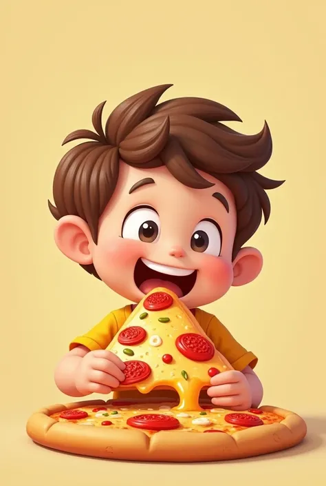 child eating pizza WITH SMILING without background