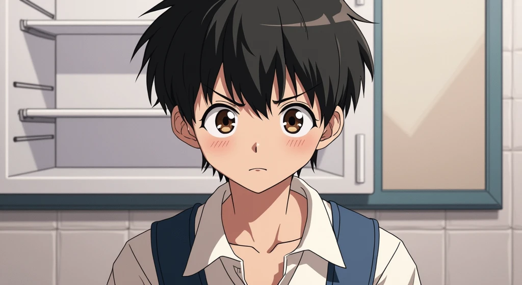 The characters are in the style of Japanese animation of the 80s and 90s. The protagonist (male) of the film is a . He comes from a middle-class family, but is now without food. He looks hungry.