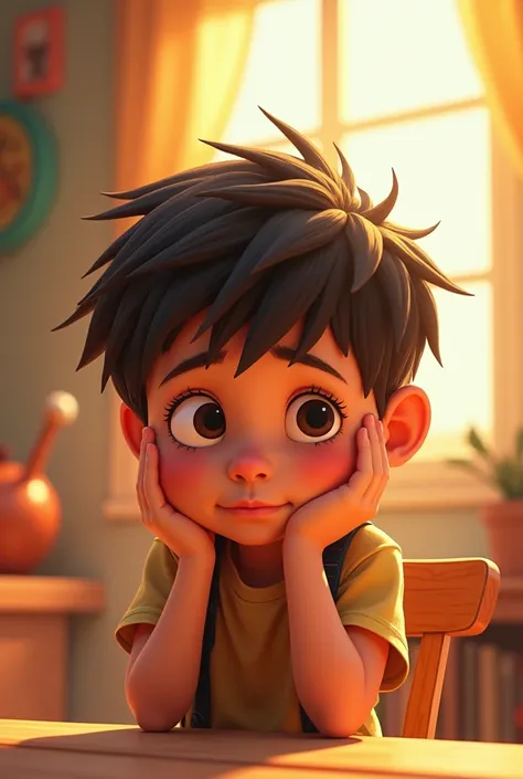 A boy holding his head,Pixar cartoon character 