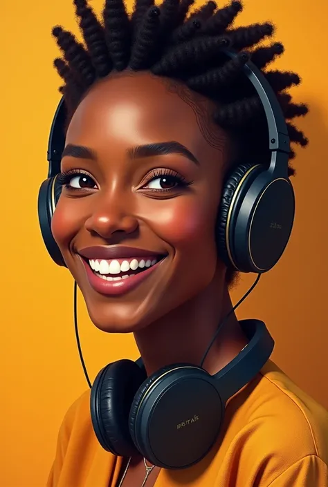 BLACK WOMAN WITH BRAIDS NAGO SHORT HAIR WITH HEADPHONES smiling drawing 