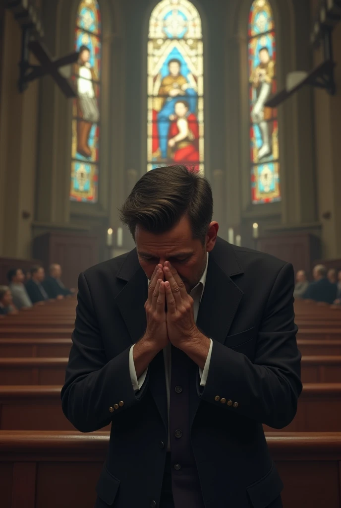 Pastor of a church holding his head very worried because there are many problems