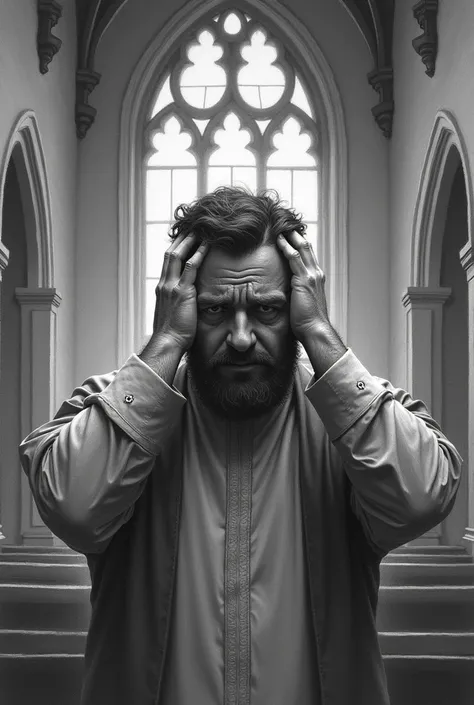 Drawing of a church pastor holding his head very worried