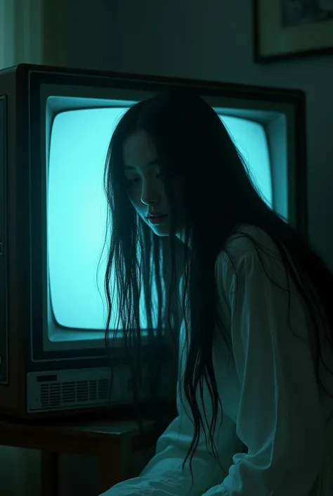 make Sadako Yamamura come out of a tube TV in a sensual way, with her hair falling to the floor.