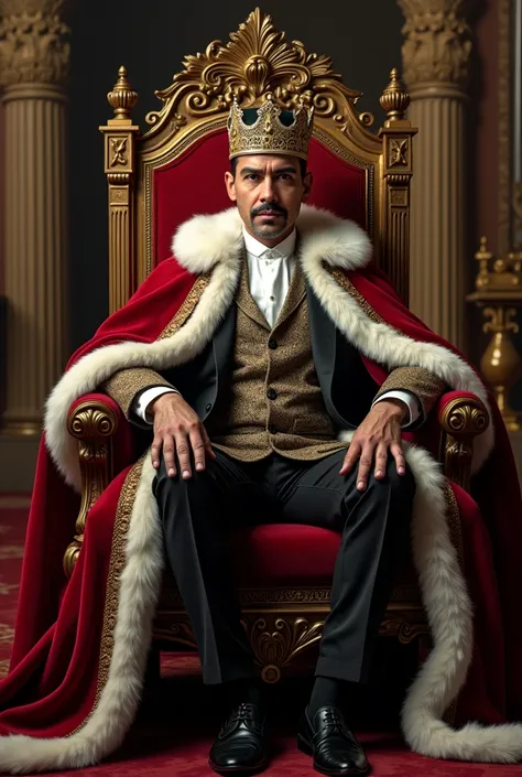 Luis Hermosilla Chilean lawyer dressed as a king sitting on the king&#39;s throne, in Donald Trump realistic photography