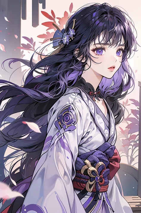 best quality at best, ultra-high resolution, (((1 girl))),(long purple hair), (violet eyes), (raiden shogun) game fairy, hanfu, ...