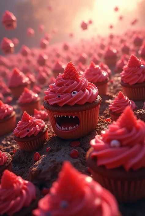 Many angry strawberry cupcakes invading the world