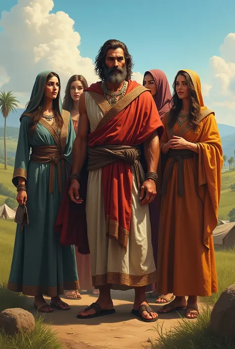 Biblical character Jacob at 30 years old with 4 women