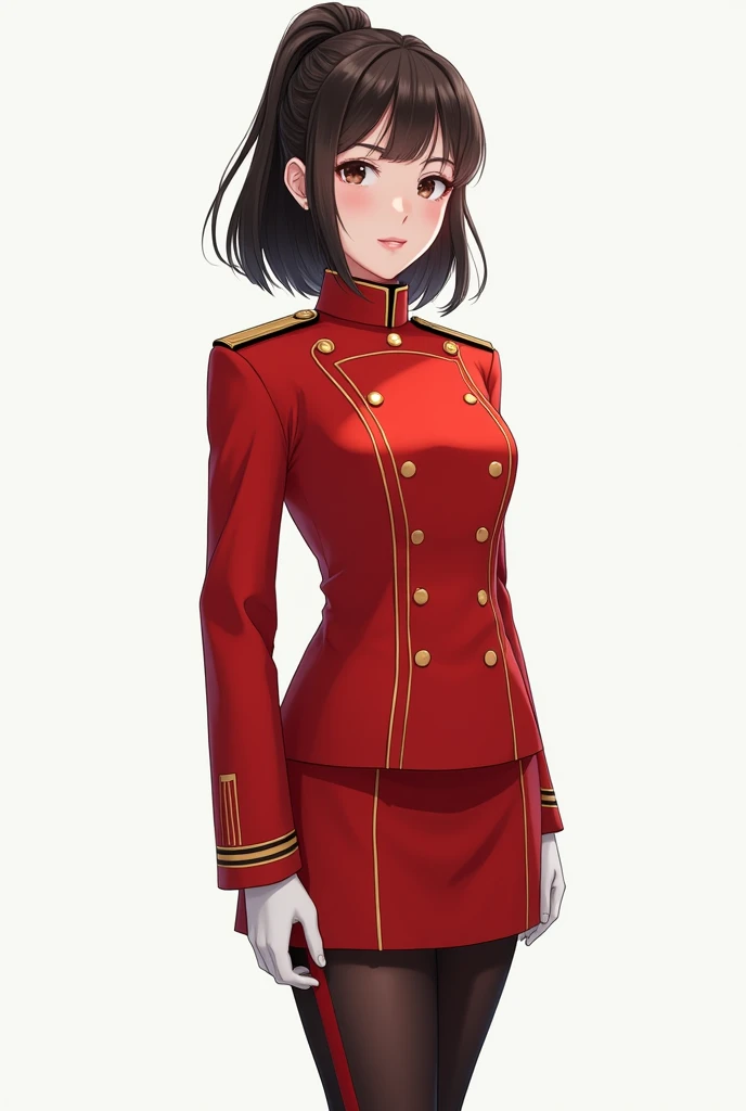 Girl in red-whrite military  officer suit 