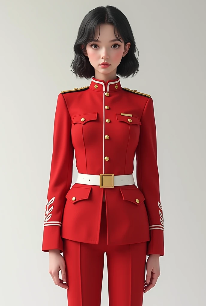 Girl in red-whrite military  officer suit 