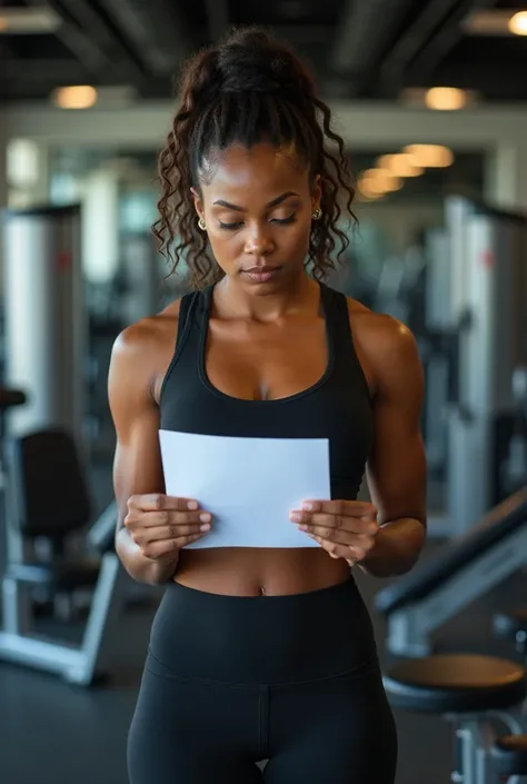  there is letter Tesfalem moringa woman  in the gym hold on it