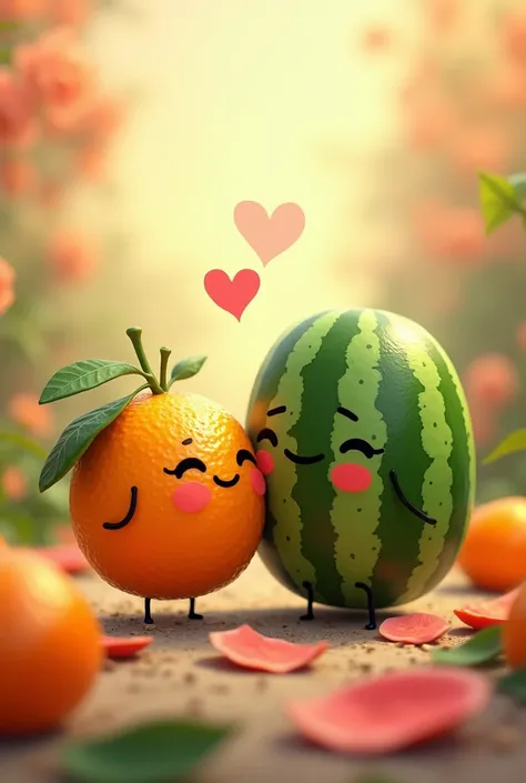 A watermelon and a tangerine in love
