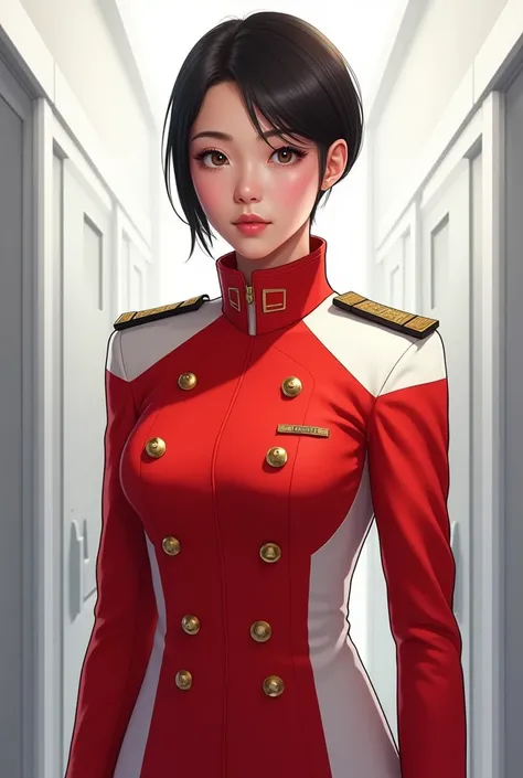 Girl in red-white military  officer suit 