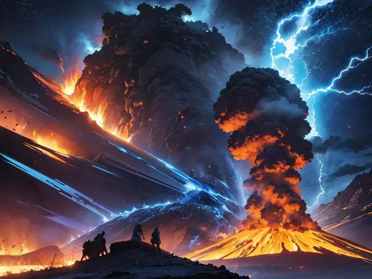 Volcanic eruption with blue lightning