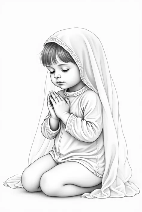 Child with tulle veil on her head praying drawing to color