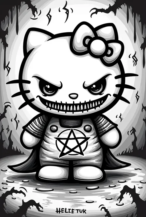 create an evil hello kitty coloring page