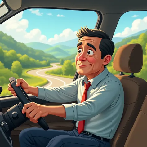 create an image of tourismologist ed alipio driving a car
