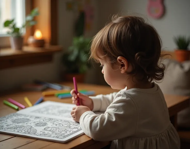 photo seen from behind of a child coloring a book