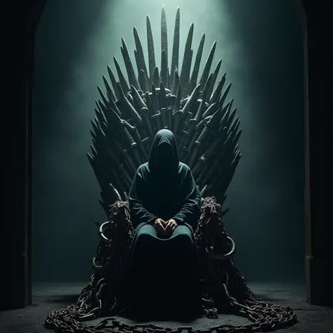 A throne composed of chains. Beautiful cinematic lighting, surreal, color graded, dynamic movement, captivating chiaroscuro, full body, award-winning, cinematic still, emotional, vignette, dynamic, vivid, (masterpiece, best quality, photorealistic, Profess...