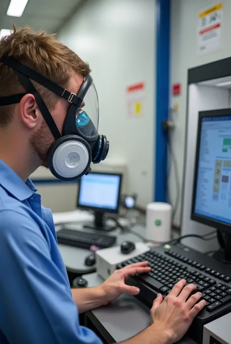 A photo of a person performing respirator fit testing with a porta-counter