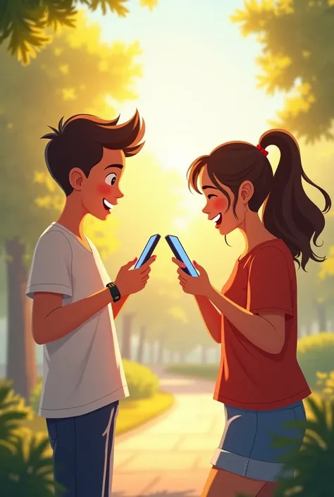 A screenshot or illustration of a chat conversation on a smartphone, with texts exchanged between two people on a sunny afternoon (the two people a boy and a girl)
