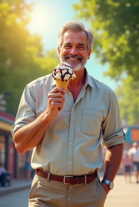 a man holding ice cream