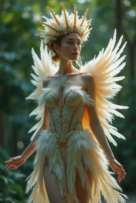 A beautiful woman dressed as a bird