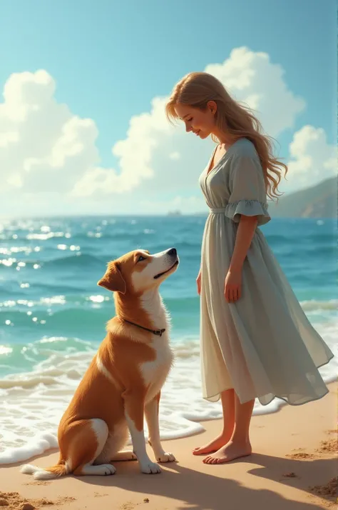 Dog and his owner looking at the sea 