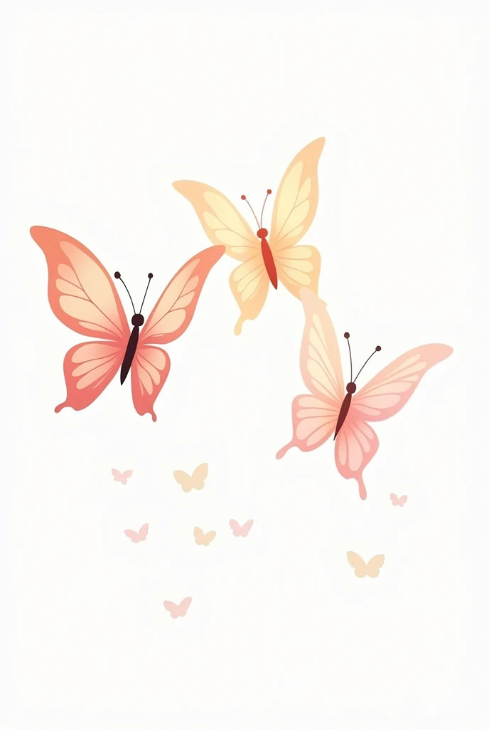 Hazme una illustracion animada de 3 mariposas en fondo white, pixar 2d style, in sublime and warm pink colors, white, the beig, and with first communion style