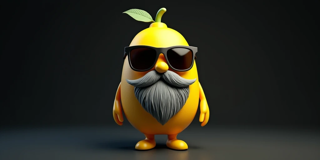  Create a lemon character with glasses and a beard. The lemon should have a unique appearance, with a stylish, well-groomed gray beard that complements his look. Add a pair of sunglasses that enhance your personality, perhaps with a sleek or modern frame. ...