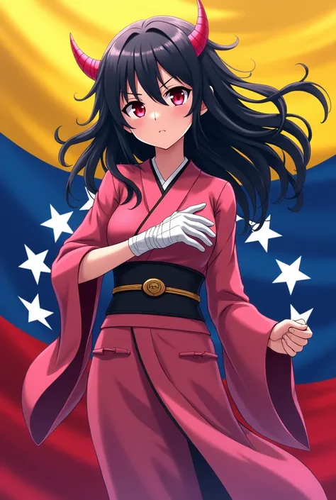 Nezuko, Tanjiro&#39;s sister from Kimetsu no Yaiba, with the flag of Venezuela 