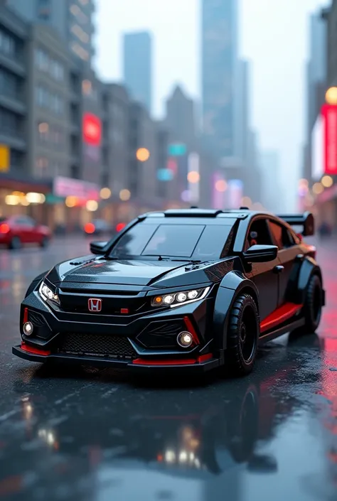 An eighth generation honda civic si made of black lego