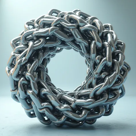 Mobius made of chains, surrealistic, (best quality, masterpiece, photorealistic), very aesthetic, perfect composition, intricate details, ultra-detailed, vivid colors