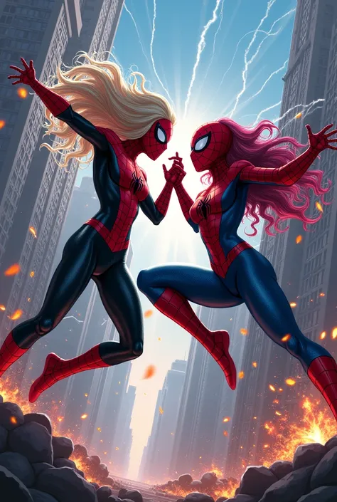 Spider women and spider Gwen fighting tremendous 