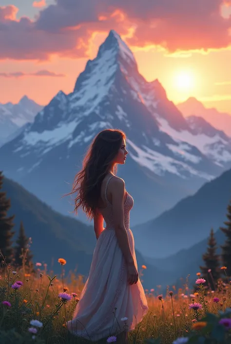 A woman looking at the mountains 