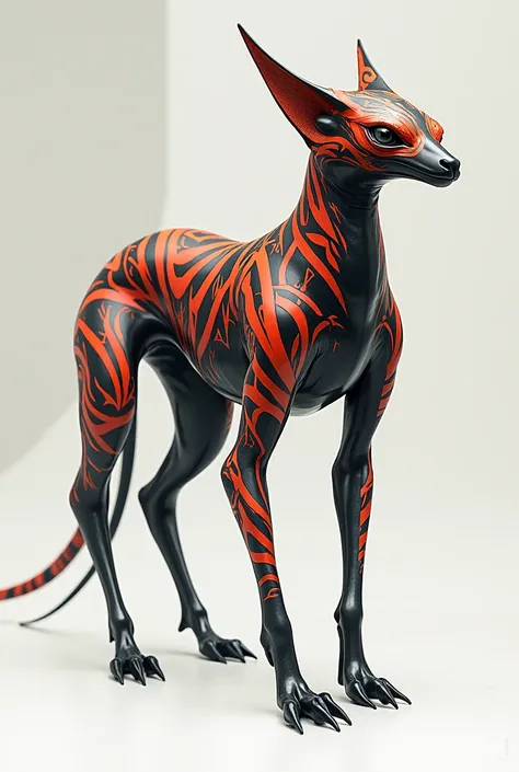 A sleek quadrupedal creature with cool design pattern and stripes.