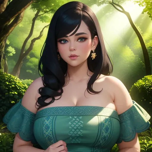 a fat woman, detailed facial features, beautiful detailed eyes, beautiful detailed lips, extremely detailed face, intricate hairstyle, wearing elegant dress, standing in a lush garden, sunlight filtering through the trees, vibrant colors, photorealistic, 8...