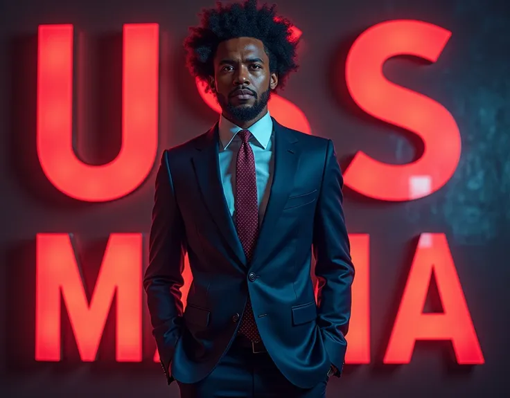 Afro male as usa president with the word US mama written on the background