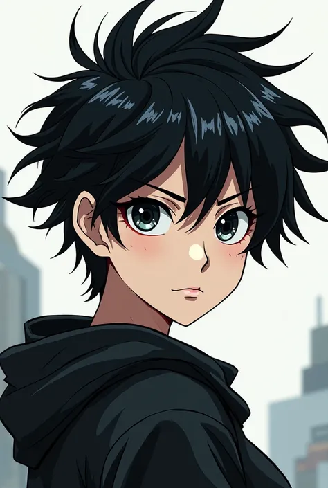 Anime character that looks like Gojo from Jujutsu but with black eyes and black hair and the same drawing style