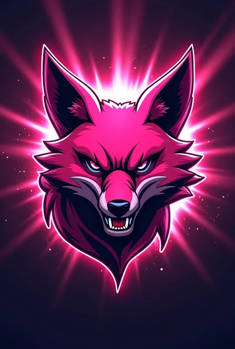 Sports logo for competitive gaming, the color is pink, and must show the mascot which is the pink fox, a little aggressive, showing the competitiveness and determination of sports games. Add elements as rays, sheen, lights to draw more attention and make i...