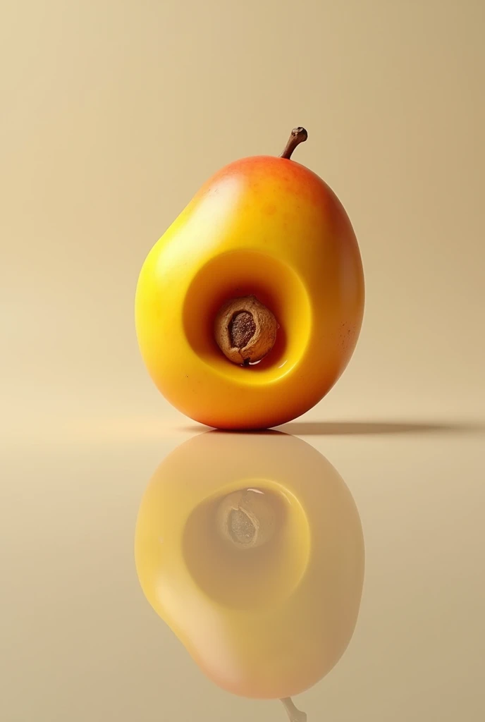 A mango looking in the mirror, but the reflection is just the core 