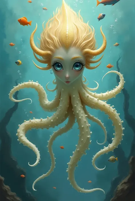 Create an image of the blond blue eyed squid