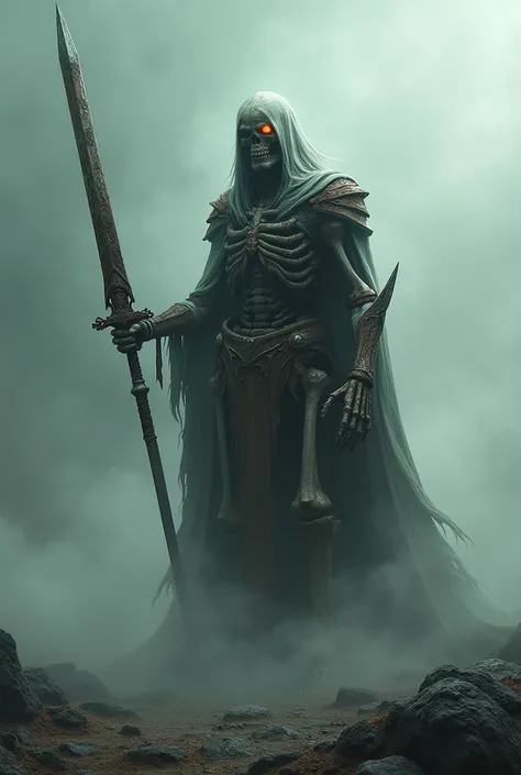 Make a Skeleton Warrior with Possessed Sword, glare eyes 